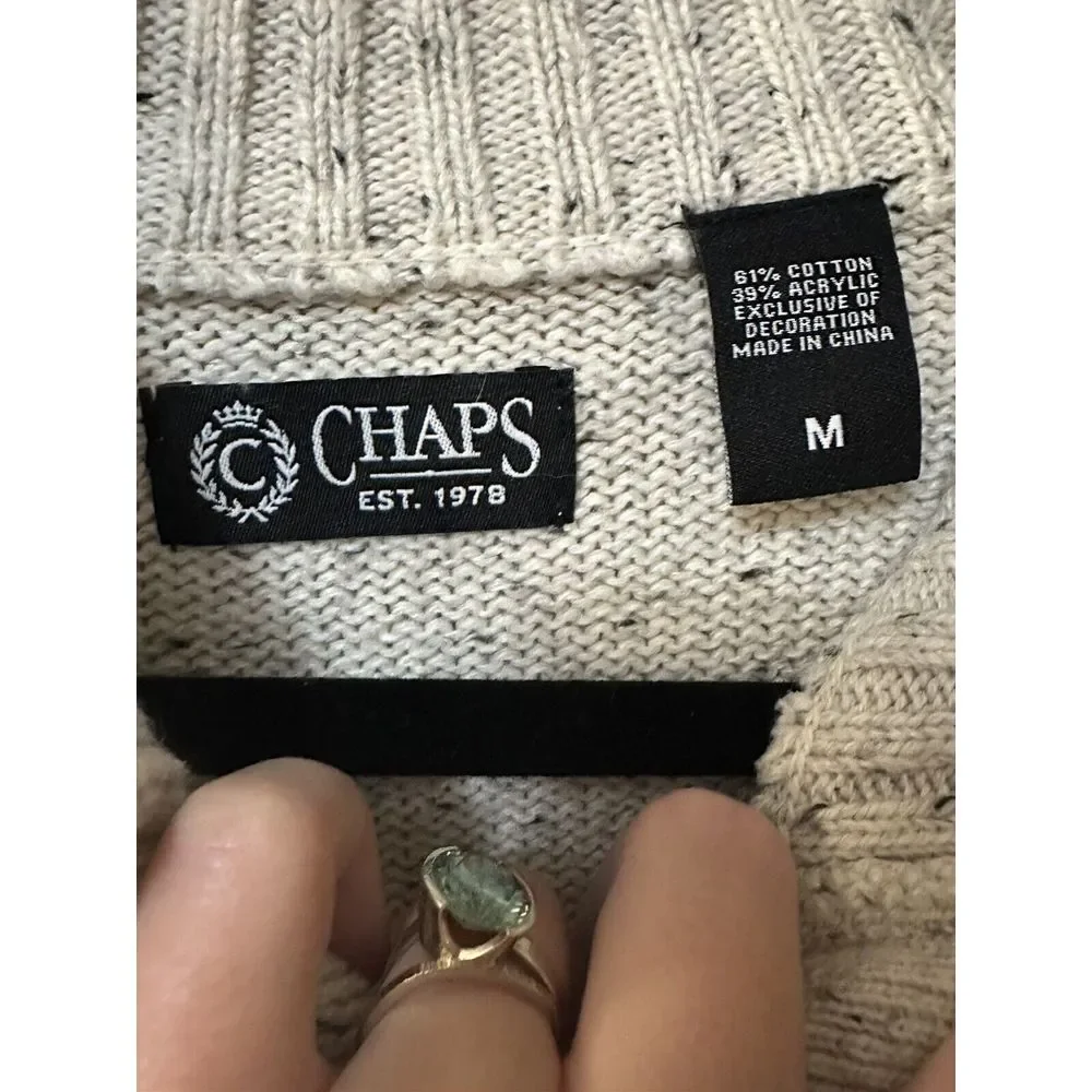 Chaps 3 Button Pullover Sweater Elbow‎ Patches Men's Medium Oatmeal - Picture 4 of 7
